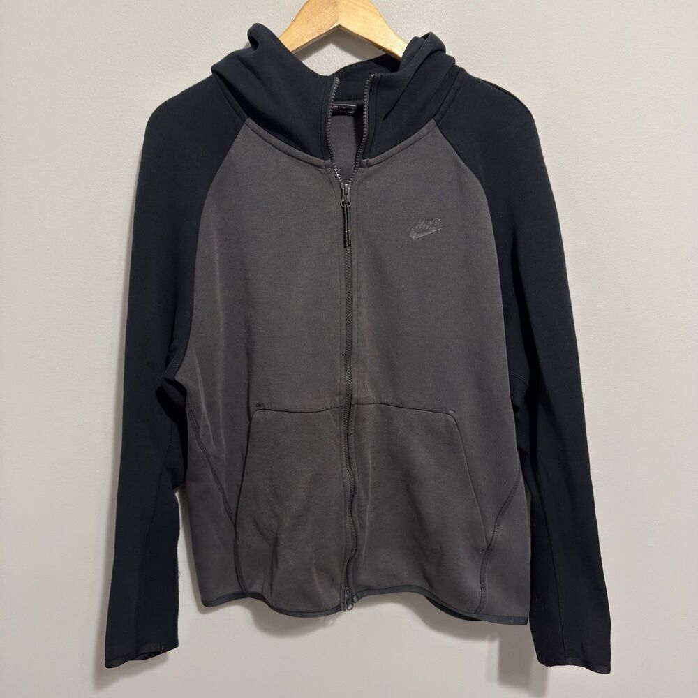Nike Hoodie Mens XL Gray Black Tech Fleece Full Zip Sweatshirt Athletic Warmup
